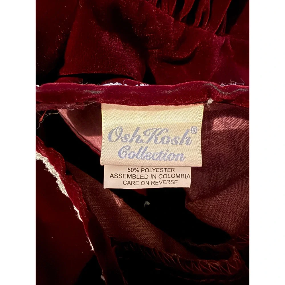 Vintage OshKosh Velvet Dress Girls 6X Burgundy Puff Sleeve Lace Rose Holiday‎